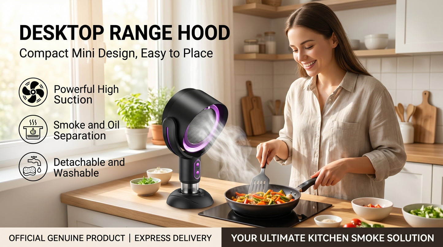 Desktop Range Hood, Odor Removal, Air Filtration, Compact Range Hood for Barbecue and Hot Pot, Convenient Exhaust Fan