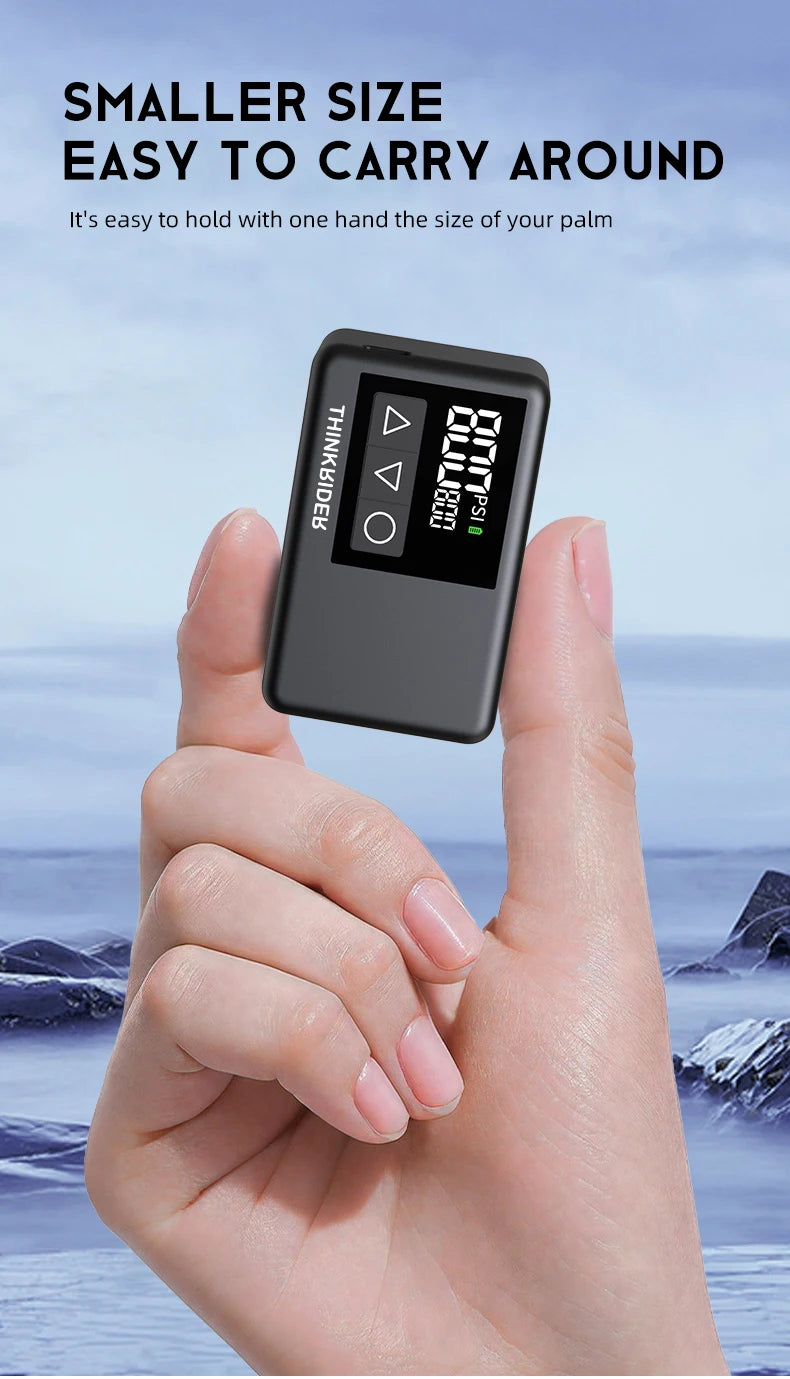 ThinkRider 120 PSI Portable Pocket Bike Electric Air Pump MINI  Tire Inflator For Bicycle Digital Gauge Display