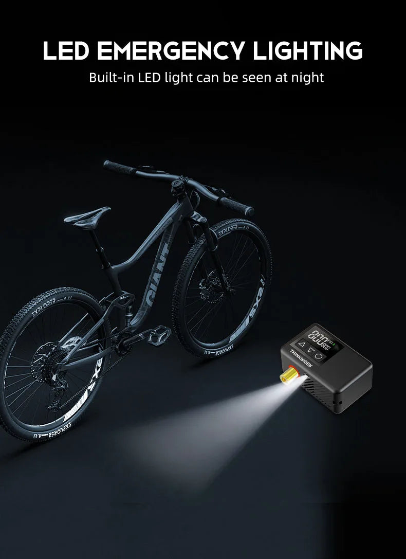 ThinkRider 120 PSI Portable Pocket Bike Electric Air Pump MINI  Tire Inflator For Bicycle Digital Gauge Display