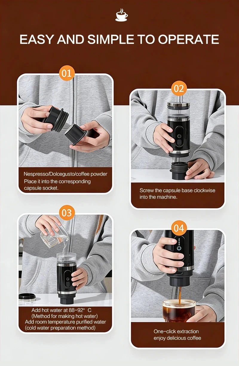 Home Multifunctional 3-in-1 Portable Capsule Coffee Machine 20Bar – Outdoor Camping Espresso Maker, Compact Travel Drip Coffee Machine