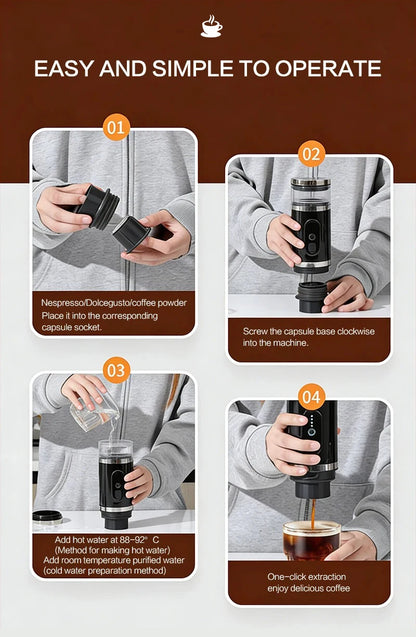 Home Multifunctional 3-in-1 Portable Capsule Coffee Machine 20Bar – Outdoor Camping Espresso Maker, Compact Travel Drip Coffee Machine