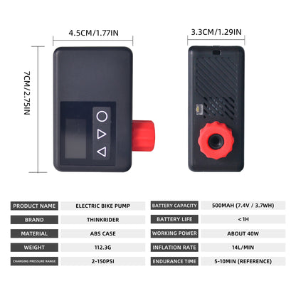 ThinkRider 120 PSI Portable Pocket Bike Electric Air Pump MINI  Tire Inflator For Bicycle Digital Gauge Display