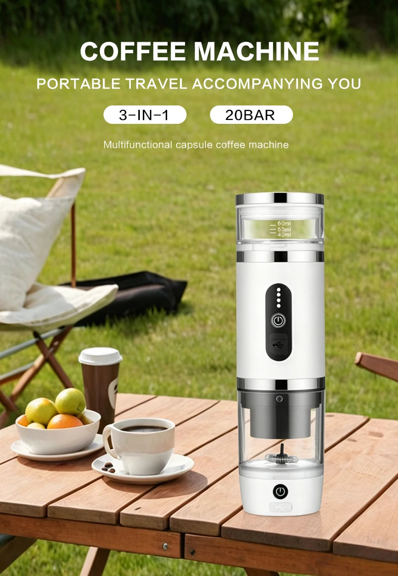 Home Multifunctional 3-in-1 Portable Capsule Coffee Machine 20Bar – Outdoor Camping Espresso Maker, Compact Travel Drip Coffee Machine