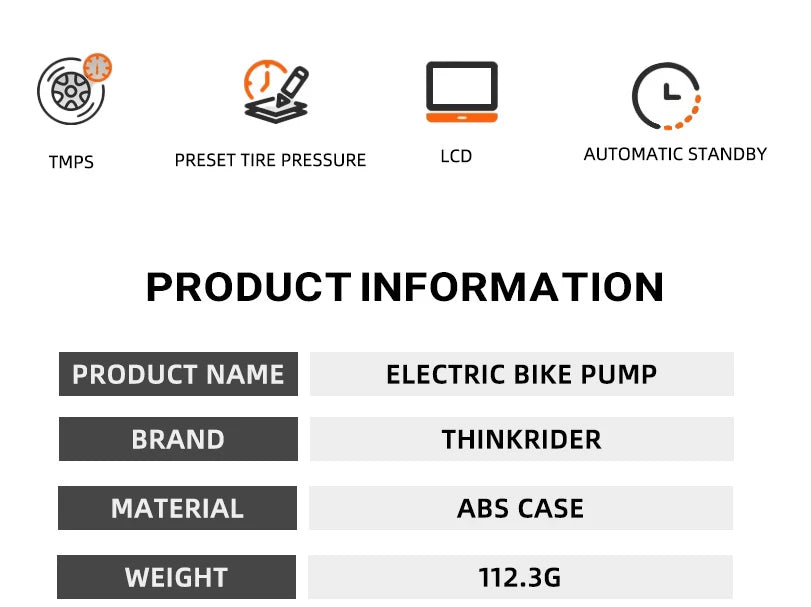 ThinkRider 120 PSI Portable Pocket Bike Electric Air Pump MINI  Tire Inflator For Bicycle Digital Gauge Display
