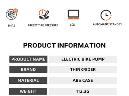 ThinkRider 120 PSI Portable Pocket Bike Electric Air Pump MINI  Tire Inflator For Bicycle Digital Gauge Display