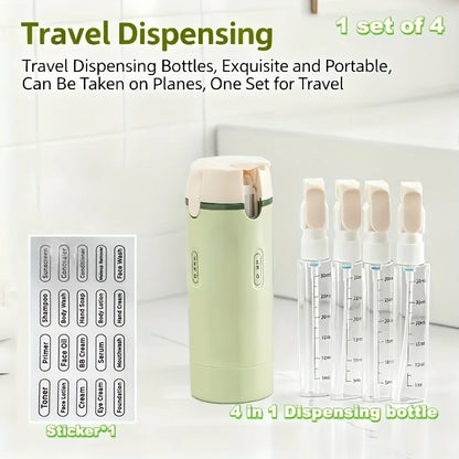 4-in-1 Emulsion Dispenser Bottle, Travel Bottle, Minimalist with Labels, Travel Dispenser Bottle, Toiletry Container