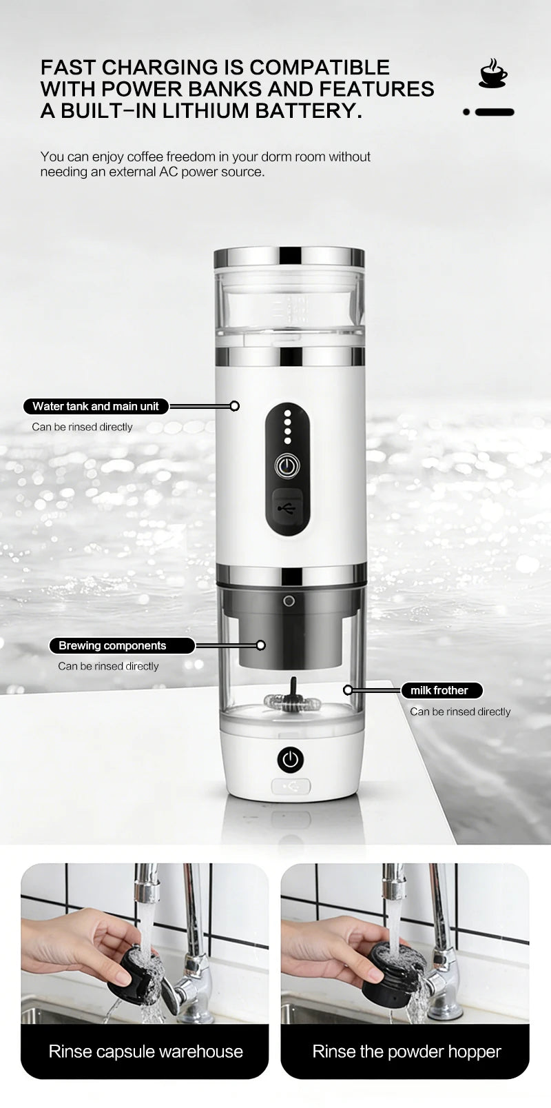Home Multifunctional 3-in-1 Portable Capsule Coffee Machine 20Bar – Outdoor Camping Espresso Maker, Compact Travel Drip Coffee Machine